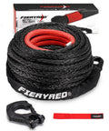 Beefy 100 Foot 3/8 Inch Synthetic Winch Rope With Protective Sleeve Forged Hook And D Ring For 4WD Off Road SUVs 26500 Lbs Break Strength Versatile Winch Line Cable