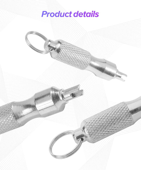 Two Piece Valve Stem Removal Tool Set Stainless Steel Tire Core Remover For Cars Motorcycles Trucks And Bicycles Portable Keychain Style Car Accessory For Standard Valve Cores