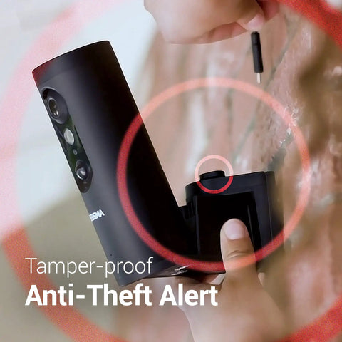 Tamper-proof Outdoor 2K Security Camera With Auto Spotlight mounted on wall showing anti-theft alert feature