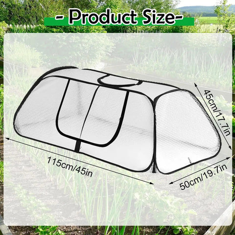 Product size diagram of Pop Up Garden Mesh Cover For Raised Beds 45 By 18 By 20 Inches; mesh cover and dimensions shown.