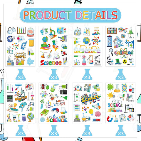 312 Pcs Science Stickers Set For Chemistry Biology Physics Lab Decor, detailed view of sticker sheets with unique styles
