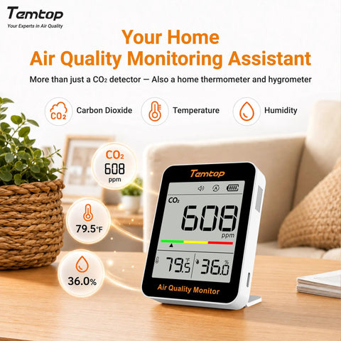 Portable CO2 Meter For Sharp Indoor Air Quality Tracks Temperature And Humidity With Smooth NDIR Sensors To Keep Your Home Or Office Vibe Fresh And Healthy No Sweat Ever At All