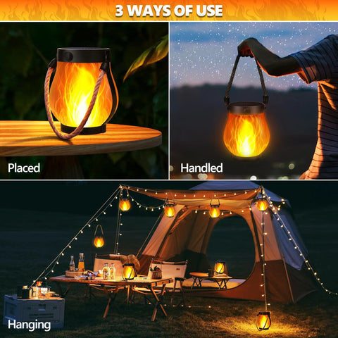 3 ways to use 2 Pack Gen2 Solar Lantern Lights With USB C Ultra Real Flame Warm White Outdoor Pathway And Patio Lighting