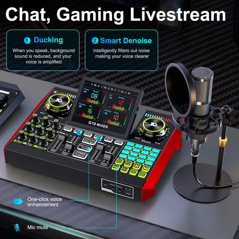 All In One Podcast Studio Bundle With Live Sound Mixer And 3.5mm Condenser Microphone P15 setup for streaming and gaming