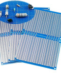 Six Pack Solderable Breadboard Kit With 824 Holes And A 70 By 90 Millimeter 1.6 Millimeter Thick PCB Board For DIY Prototyping Soldering And Arduino Projects Blue, featuring blue boards with components