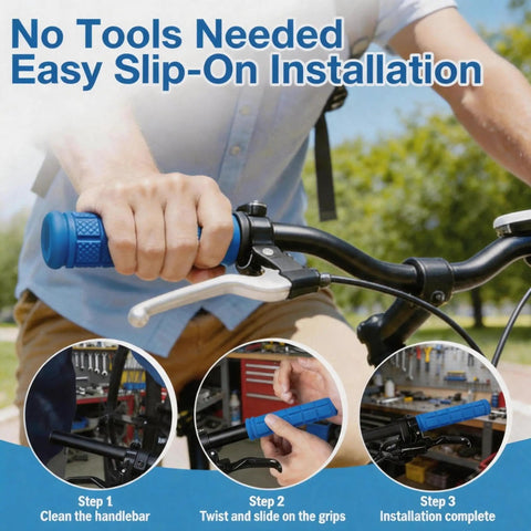 2 Pairs Soft Rubber Mushroom Style Bicycle Handlebar Grips For BMX, Road, And Mountain Bikes Blue, Comfortable Cushion Grips, Easy Install