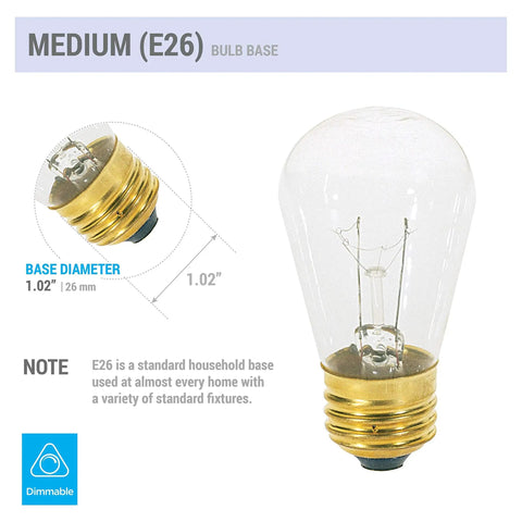 11S14 C 11W Replacement Incandescent Bulbs Clear Glass 2700K Warm White Cozy Glow Dimmable E26 Medium Base size illustration