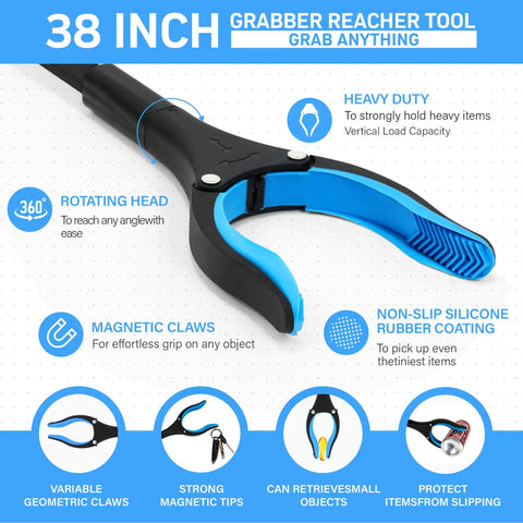38 Inch Extra Long Grabber Reacher Tool 3 Pack Foldable Reacher Grabber Pickup Tools With 360 Degree Rotating Jaw And Magnet Heavy Duty Pick Up Grabbers For Seniors Trash Cleanup And Recovery
