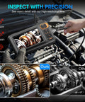 Pro Grade Single Lens Endoscope Camera With Light 1080P borescope inspecting car engine gears on 4.3 inch IPS screen