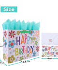 Sixteen Point Five Inch Extra Large Colorful Happy Birthday Gift Bag Set With Handles Greeting Card Tissue Paper And Stickers
