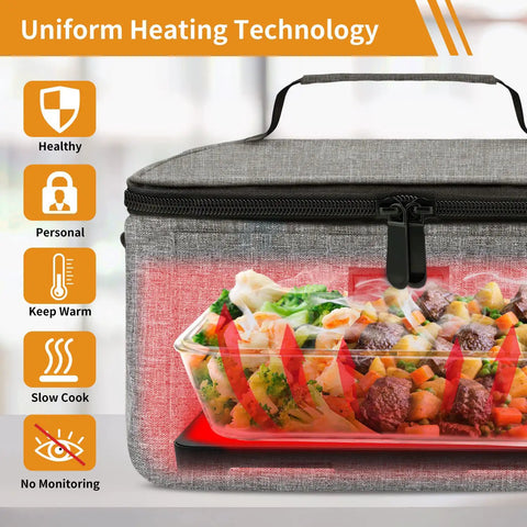 Portable Oven For Office And Travel With Auto Temperature Control No Monitoring Needed showing meal heating inside