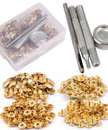 Pale Gold Snap Fasteners Kit For Leather Craft DIY 50 Sets, 200 Pieces, Includes 4 Tools, 10mm Press Studs Button Snaps In Pale Gold Finish For No Fuss Stitching And Quick Projects