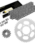 Yamaha TT R125 TTR125E Drive Chain And Sprockets Kit For 2002 2003 2004 2005 2010 428 Pitch 136 Links Steel Without O Ring Front And Rear Sprockets Compatible With Yamaha Models displayed on white background