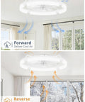 Straight Up Silent 24 Inch Low Profile Fandelier With App And Wireless Remote showing forward and reverse air circulation.
