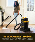 Person using 6 Gallon 4.5 Peak HP Wet Dry Vacuum With Self Cleaning Filter System For Beast Mode Suction 84 Inch Water Lift