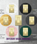 Elite Decorator Light Switch With Sleek Brushed Screwless Wall Plate, color variations against different wall tones