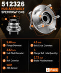 512326 Rear Wheel Bearing Hub Assembly Fits Hyundai Santa Fe 2007-2020, Santa Fe Sport 2013-2018, Sorento specs illustration