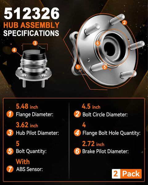 512326 Rear Wheel Bearing Hub Assembly Fits Hyundai Santa Fe 2007-2020, Santa Fe Sport 2013-2018, Sorento specs illustration