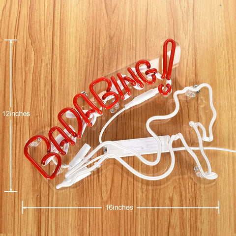 Bada Bing Bar Neon Light Sign 40 By 30 Cm Handmade Glass Neon Tubes On Transparent Backboard Wall Decor For Bedroom Office Pub Cafe Recreation Room No Installation Needed With On Off Switch And Easy Hanging Chain