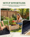 Woman tending to plants in 8x2ft Outdoor Wooden Raised Garden Bed With Elevated Planter Box For Veggies And Herbs Large Plant Space