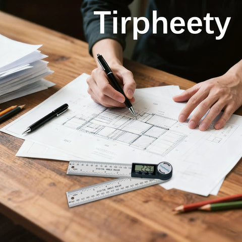 Heavy Duty Digital Angle Finder Protractor Tool With Sleek Seven Inch Body used for precise measurements on project blueprints.