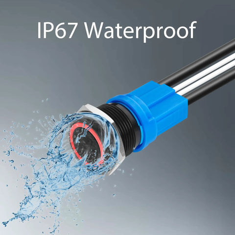 Led Latching Push Button Switch 5 to 24V 20A 1NO Waterproof IP67 Aluminum Alloy With Wire Socket Plug Red 19mm for Automotive