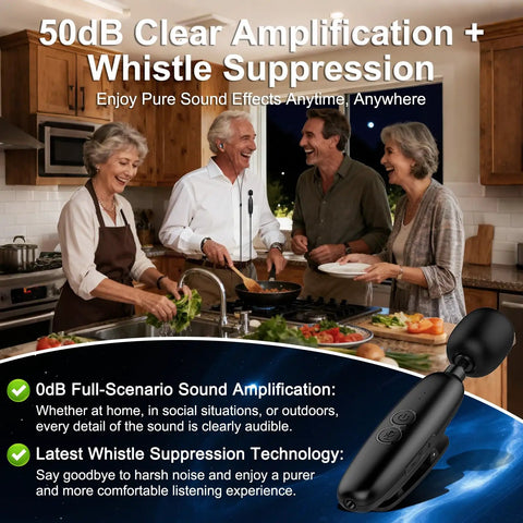 Personal Sound Amplifier For Seniors With 50 dB Gain Seven Level Tone Control Noise Cancellation Rechargeable Battery