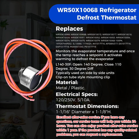 Upgraded Refrigerator Defrost Heater Kit With Built in Temperature Sensor For DIY Friendly Install And High Limit Thermostat For GE General Electric Kenmore Replace WR51X10055 WR55X10025 WR50X10068 Romalon, WR50X10068 thermostat