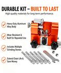 Klampero Chainsaw Sharpener With Hand Crank And Angle Guide, portable kit includes aluminum body and grinding stones