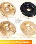 Wood Shaping Disc Set For 4 Inch Or 4 1/2 Inch Angle Grinders With 5/8 Inch Arbor, 4 Pack in gold and black, 7/8 inch arbor