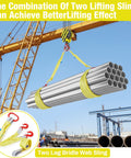 Heavy Duty 2 Piece Web Sling Set With Two Leg Bridle Straps And Twist Eye Lift Hooks For Hoists Cranes Multi Point Load
