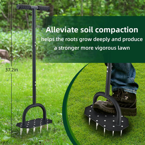 Manual Lawn Aerator With 19 Stainless Steel Spikes 2.7 Inch Length Rust Resistant 304 Stainless Dethatching And Soil Aeration Tool