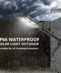 Solar Street Light 300W Outdoor Flood Light With 30000LM on wall during rain, weatherproof aluminum housing visible