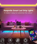 Living room with 50ft Music Synchronized LED Strip Lights For Bedroom And Home Decor, Smart App Control shown on phone.