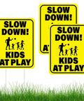 3 Pack Slow Down Kids At Play Signs 14.2 By 11 Inches Double Sided Weatherproof Yard Street Safety Sign Yellow High Visibility For Neighborhoods And Outdoor Use