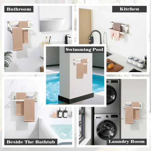 Double Towel Bar Set For Bathroom Wall Mount Black Towel Rack Made From SUS304 Stainless Steel Square Towel Rail 28 Inches