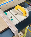 ZeroPlay Miter Bars 2-Pack With MatchFit Jig Handle installed on router table for precise slop-free cuts with one-touch calibration.