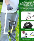 Person using Upgraded Weedeater Handle With Ergonomic Trimmer Grip Extension for Weed Eater; lightweight alloy aluminum; 17.7 inches long.