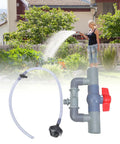 All Purpose Fertilizer Delivery System Kit with adjustable flow tubing, leak-proof threaded connectors, garden background