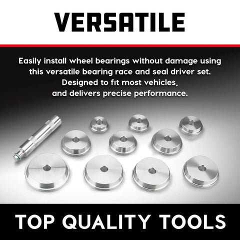 All In One 11 Piece Master Bearing Race And Seal Driver Tool Set With Heavy Duty Bearing Press Kit And Seal Installer tools layout