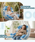 Waterproof Outdoor Egg Chair Cushion Replacement With Ties For Hanging Egg Couch 47 By 35 By 7 Inches, Blue Leaf Color, Outdoor and Indoor Use