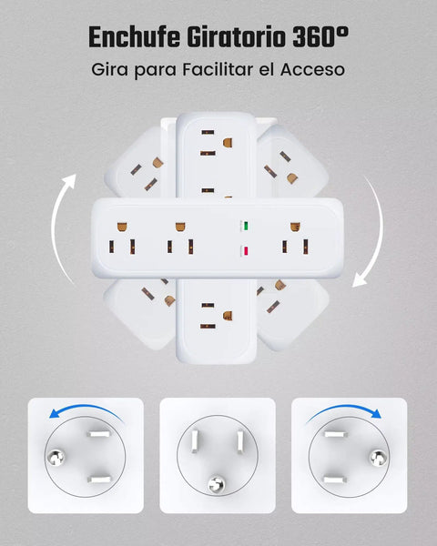 Beefed Up 9 Outlet Swivel Power Strip With 3 USB Ports And USB C 360 Degree Rotating Prongs Surge Protector demo image