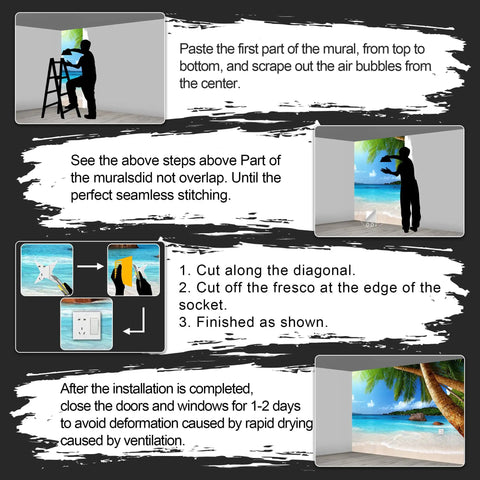 Installation guide for Beachy Ocean Mural 195 By 120 Inches Large Fabric Wall Art With Palm Trees Beach Scene For Bedroom And Living Room Not Peel And Stick Heavy Duty Wall Decor.