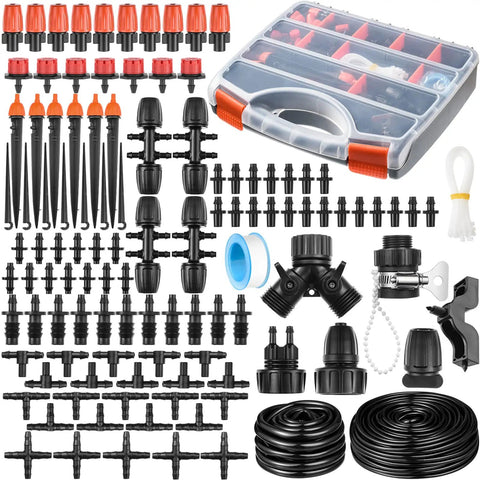 Drip Irrigation Kit 280 Pcs 147 Ft Garden Watering System With One Half Inch And One Quarter Inch Distribution Tubing Hose