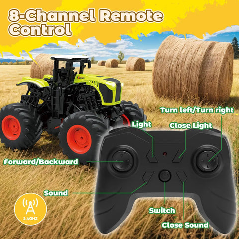 Big Monster Truck Tractor RC Toy For Kids 1 To 16 Scale With Lights And Sounds 2.4 GHz Remote Control Car Set