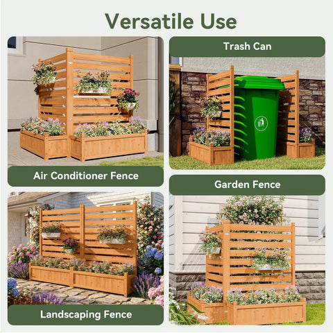Must Have Outdoor Wood Privacy Screen With Planter Box 2 Panel for A/C and Trash 34x45 Inches Fir Wood in backyard use