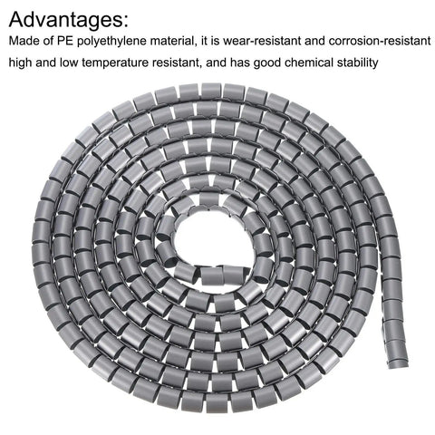 Spiral Tube Wrap Cable Kit For Quick Cable Management 5M Length 16mm Diameter Flexible PE Gray Sleeve coiled view
