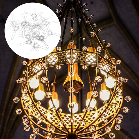 Spring Clip Lamp Shade Bracket Set For DIY Pendant Lights, 3 Fork Metal Holder, 20 Pieces, shown in a chandelier setting