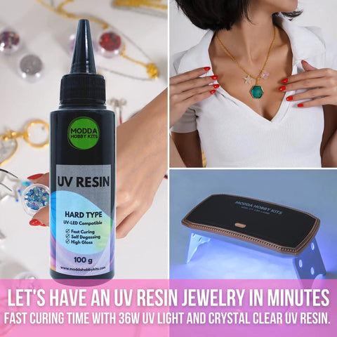 Complete UV Resin Jewelry Making Kit With Fast Curing Lamp And Flexible Molds, Premium DIY Craft Set For Beginners Featuring Shimmer Glitter Pieces And Dead Simple Video Guide