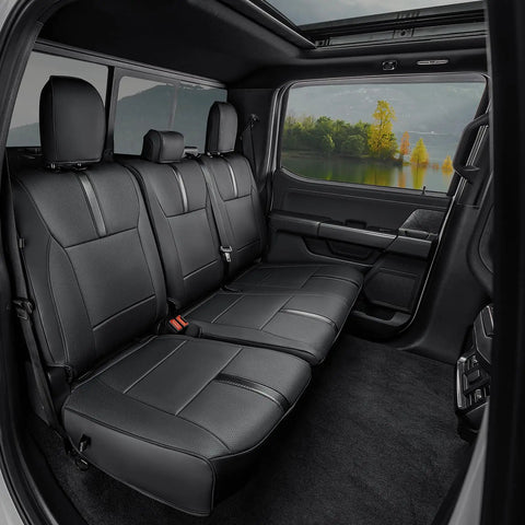 Ford F150 Seat Covers Full Set Leather Waterproof, Custom Fit for SuperCrew Crew Cab 2015-2026, Black Interior Rear View